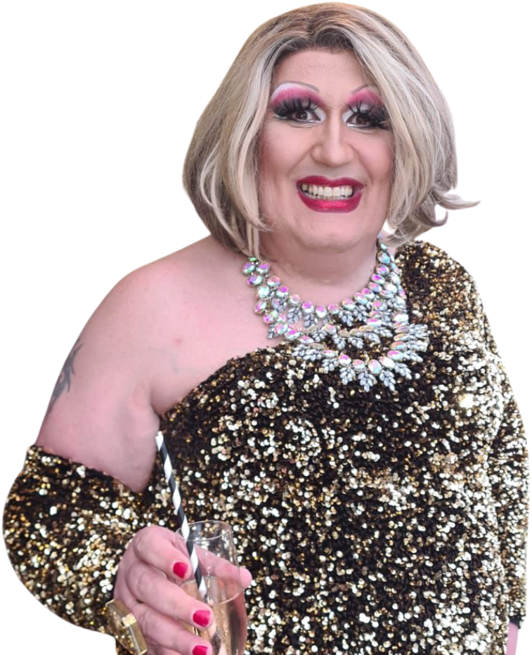 Carla Gold im gold-schwarzen Showkostüm