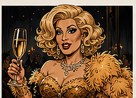 Comic-Illustration eines glamourösen Drag Revue Dinners